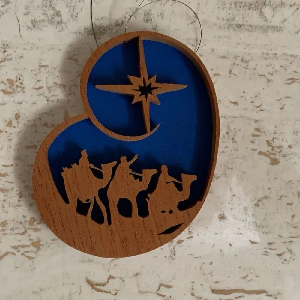 Olive wood Christmas ornaments set of 2: 3 kings and holy family